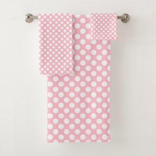 White on Pink Medium Size Polka Dots Bath Towel Set