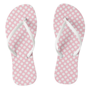 White on Pink Medium Size Polka Dots Flip Flops