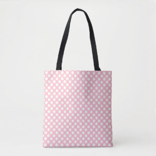 White on Pink Medium Size Polka Dots Pattern Tote Bag