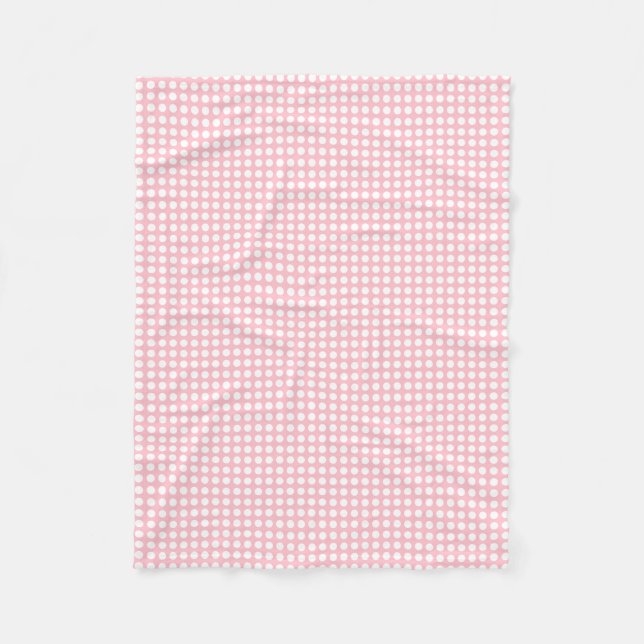 White on Pink Small Size Horizontal Polka Dots Fleece Blanket (Front)