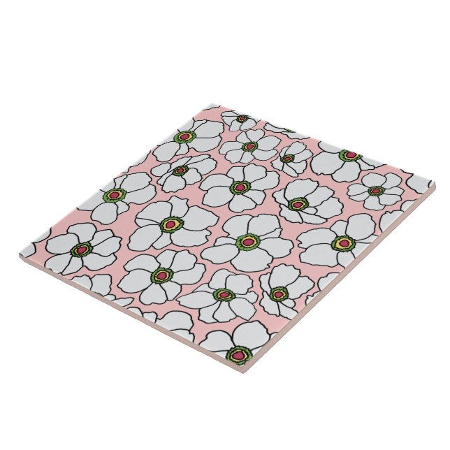 White On Pink Wildflower Design  Tile (Side)