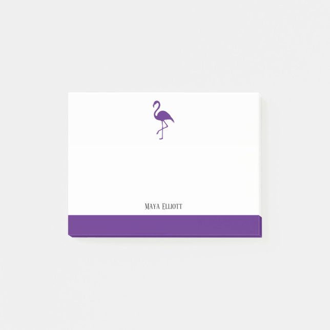 White on Purple Flamingo & Border with Name Post-it Notes (Front)
