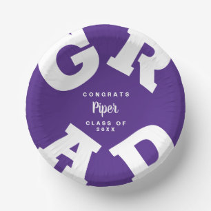 White on Purple Graduation Personalized Paper Plate