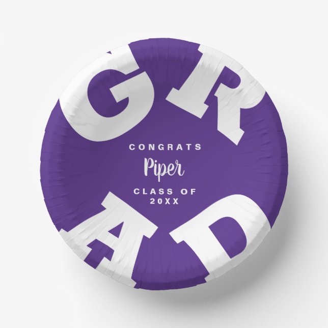 White on Purple Graduation Personalized Paper Plate (Front)