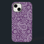 White On Purple Retro Paisley Pattern Case-Mate iPhone 14 Case<br><div class="desc">White vintage paisley pattern over deep purple background you can change by changing designs background colour . White paisley has a transparent background.</div>