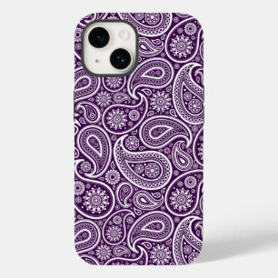 White On Purple Retro Paisley Pattern Case-Mate iPhone 14 Case