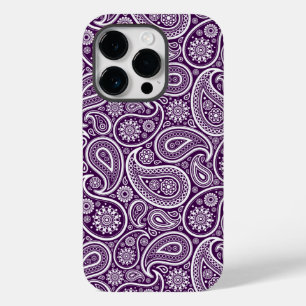 White On Purple Retro Paisley Pattern Case-Mate iPhone 14 Pro Case