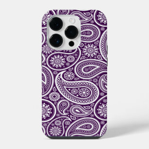 White On Purple Retro Paisley Pattern iPhone 14 Pro Case