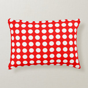 White on Red Large Size Horizontal Polka Dots Accent Pillow