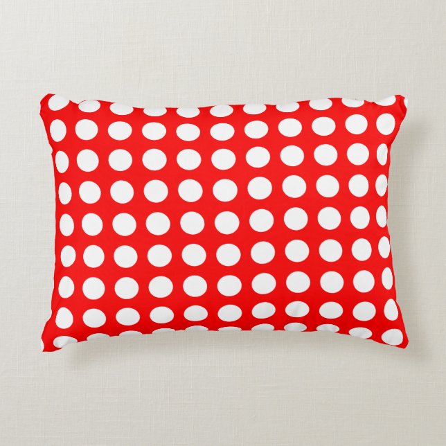 White on Red Large Size Horizontal Polka Dots Accent Pillow (Front)