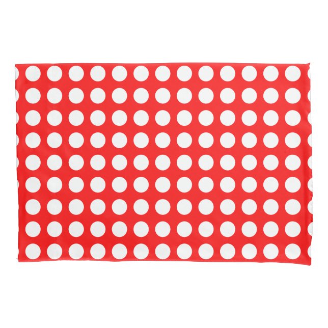 White on Red Large Size Horizontal Polka Dots Pillowcase (Front)