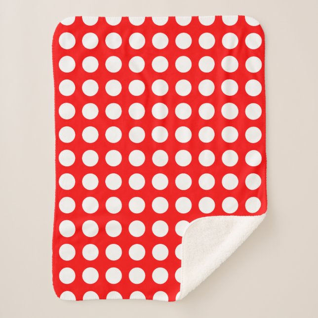White on Red Large Size Horizontal Polka Dots Sherpa Blanket (Front)