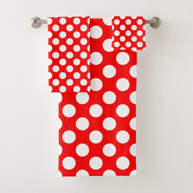 White on Red Large Size Polka Dots Bath Towel Set (Insitu)