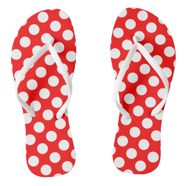 White on Red Large Size Polka Dots Flip Flops (Footbed)