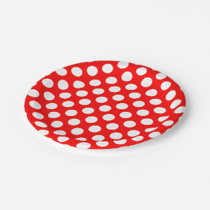 White on Red Large Size Polka Dots Paper Plate