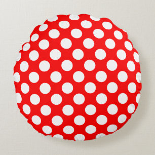 White on Red Large Size Polka Dots Round Pillow