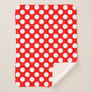 White on Red Large Size Polka Dots Sherpa Blanket