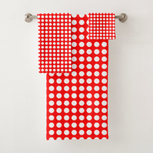 White on Red Medium Size Horizontal Polka Dots Bath Towel Set