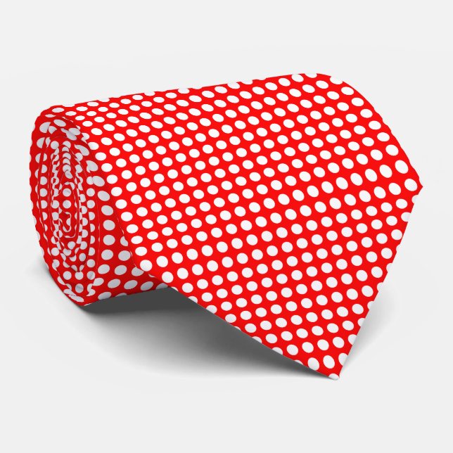 White on Red Medium Size Horizontal Polka Dots Tie (Rolled)