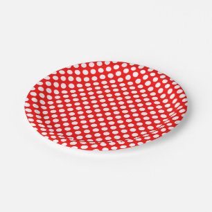 White on Red Medium Size Polka Dots Paper Plate