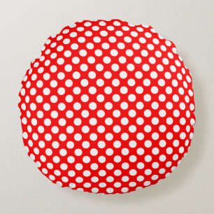 White on Red Medium Size Polka Dots Round Pillow