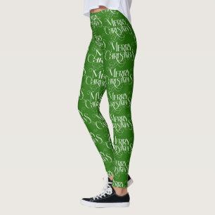 White On Red Merry Christmas Retro Typography Leggings