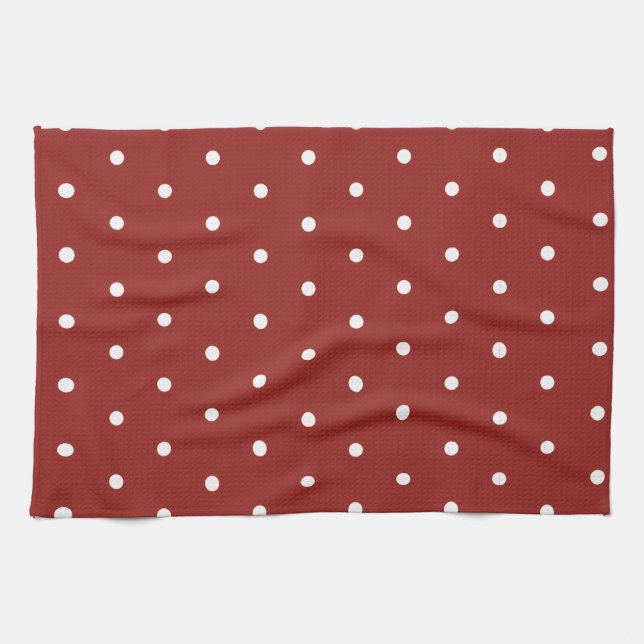 White on Red Polka Dots Kitchen Towel (Horizontal)