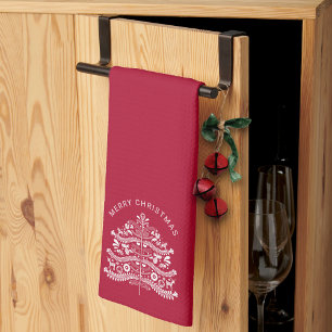 White on Red Scandinavian Christmas Tree Kitchen Towel