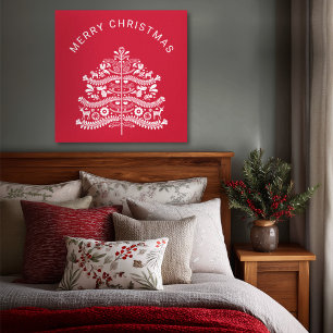 White on Red Scandinavian Nordic Christmas Tree Canvas Print