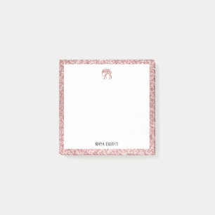 White on Rose Gold Faux Glitter Elephant & Border Post-it Notes