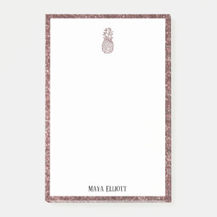 White on Rose Gold Faux Glitter Pineapple & Border Post-it Notes