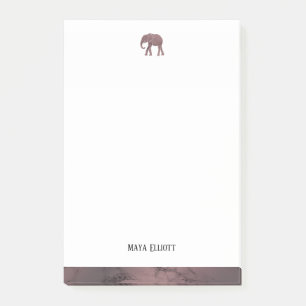 White on Rose Gold Marble Elephant & Border + Name Post-it Notes