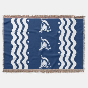 WHITE on shark SEA HORSE   coastal living Throw Blanket