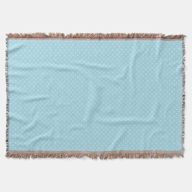 White on Sky Blue Faux Knitting Stitch Pattern Throw Blanket (Front)