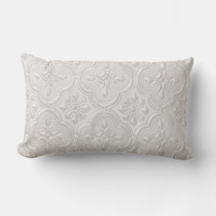 White On White Floral Pattern Lumbar Pillow