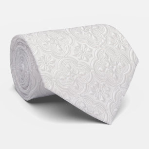 White On White Floral Pattern Tie