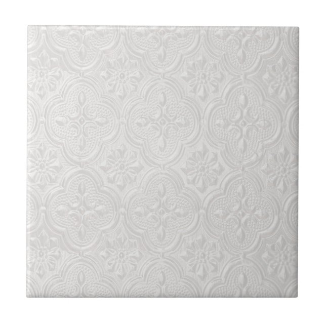 White On White Floral Pattern Tile (Front)