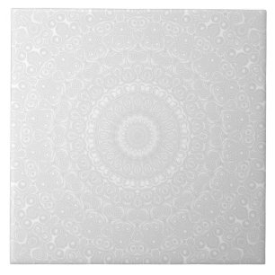 White on White Geometric Mandala Pattern Tile