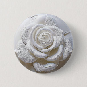 White On White - Sculpted Rose 2 Inch Round Button