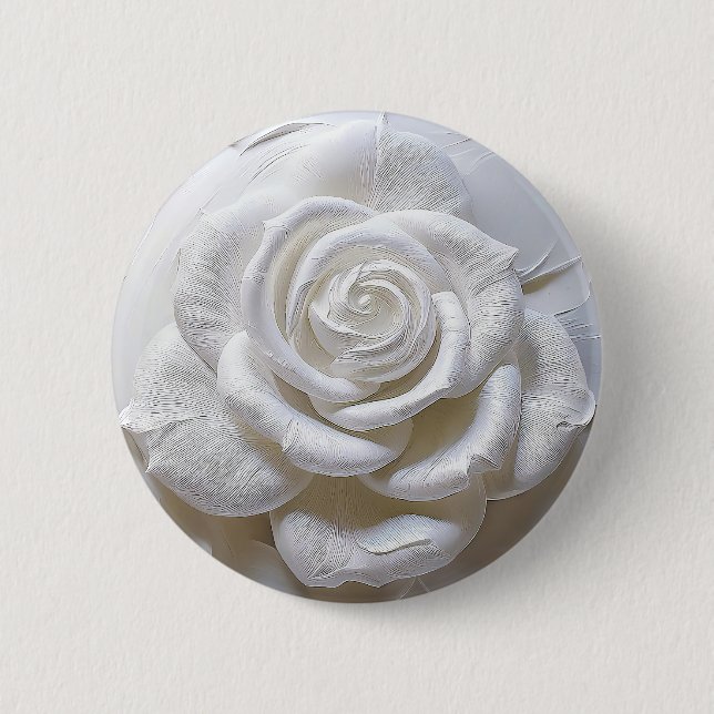 White On White - Sculpted Rose 2 Inch Round Button (Front)