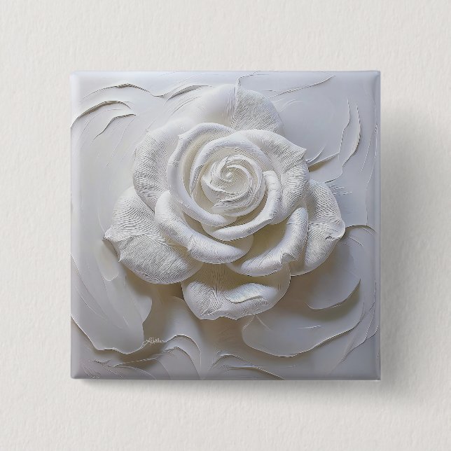 White On White - Sculpted Rose 2 Inch Square Button (Front)