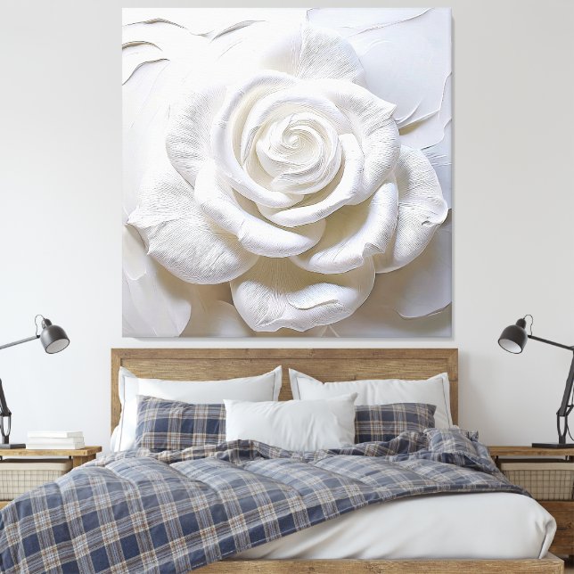 White On White - Sculpted Rose Canvas Print (Insitu(Bedroom))