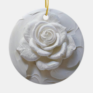 White On White - Sculpted Rose Ceramic Ornament