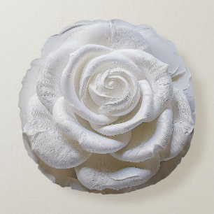 White On White - Sculpted Rose Round Pillow