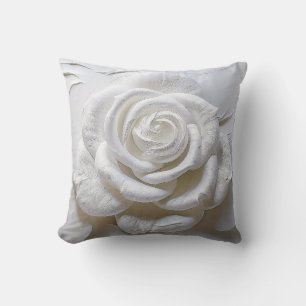 White On White - Sculpted Rose Throw Pillow