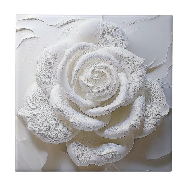 White On White - Sculpted Rose Tile (Front)