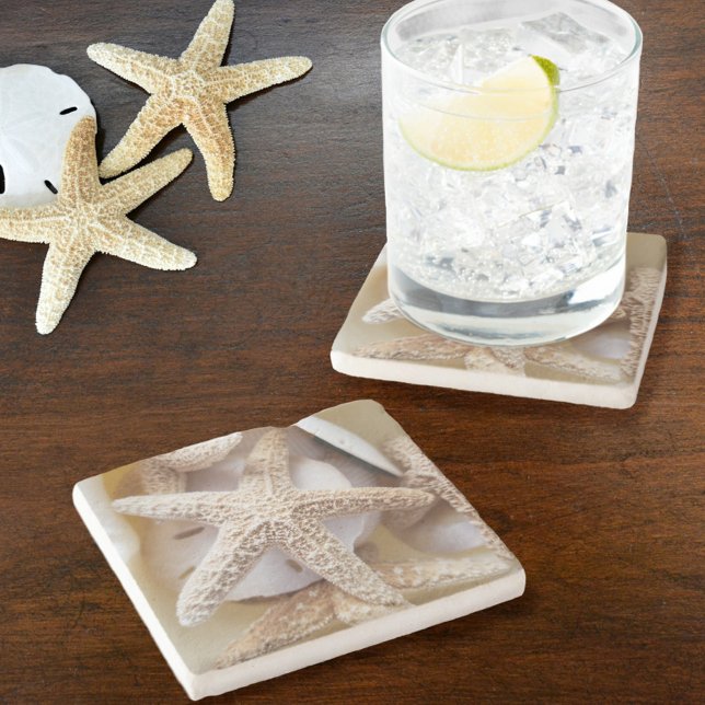 White on White Starfish and Sand Dollars Stone Coaster (Creator Uploaded)