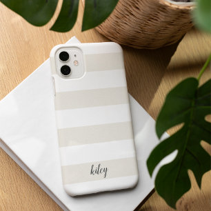 White on White Stripe Personalized iPhone 16 Case