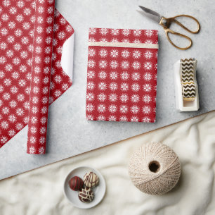 White on Wine Red Nordic Sweater Snowflake Pattern Wrapping Paper