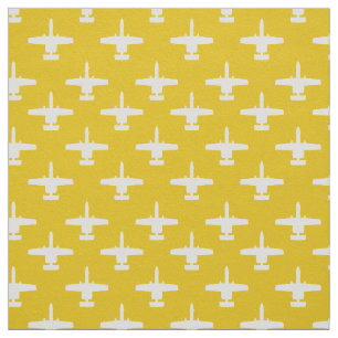 White on Yellow A-10 Warthog Attack Jet Pattern Fabric